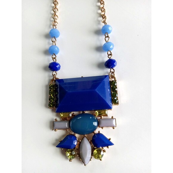 Royal Blue & Gold-Tone Accents Art Deco Inspired Necklace (J. Crew?) (AS IS) - Picture 1 of 6